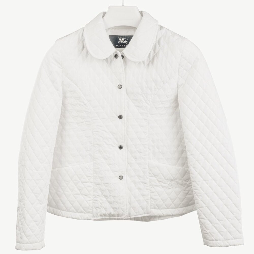 Burberry White Quilted Snap-Closure Peter Pan Collar Jacket